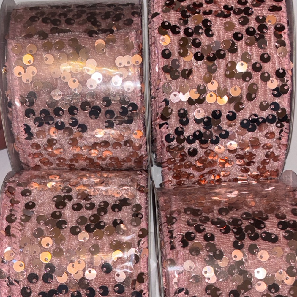 Rose Gold Sequin Ribbon Spools - Set of 4 Velvet and pink satin Sequins Ribbon